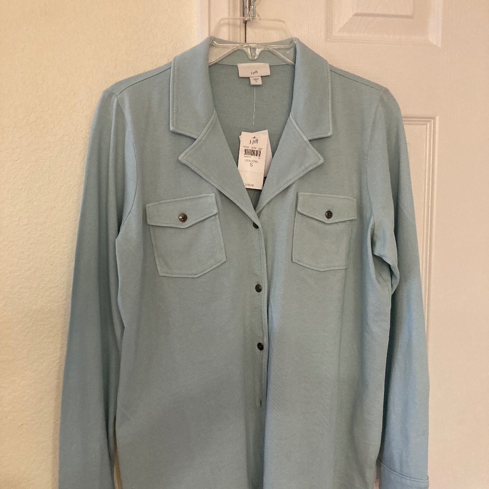 JJill Camp Shirt, Size Small, Light Blue/Green